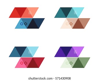 Vektorset mit weißen, geometrischen Infografik-Webkästen, die mit Dreiecken erstellt wurden. Hintergründe für Workflow-Layout, Diagramm, Zahlenoptionen oder Webdesign