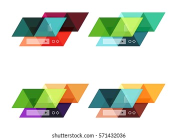 Conjunto vectorial de cuadros web de infografía geométrica en blanco creados con triángulos. Fondos para diseño de flujo de trabajo, diagrama, opciones de número o diseño web