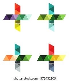 Vector set of blank geometric infographic web boxes created with triangles. Backgrounds for workflow layout, diagram, number options or web design