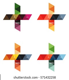 Vector set of blank geometric infographic web boxes created with triangles. Backgrounds for workflow layout, diagram, number options or web design