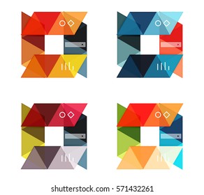 Vector set of blank geometric infographic web boxes created with triangles. Backgrounds for workflow layout, diagram, number options or web design