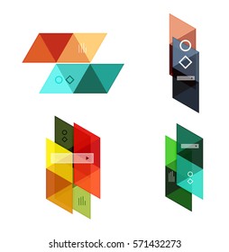 Vector set of blank geometric infographic web boxes created with triangles. Backgrounds for workflow layout, diagram, number options or web design