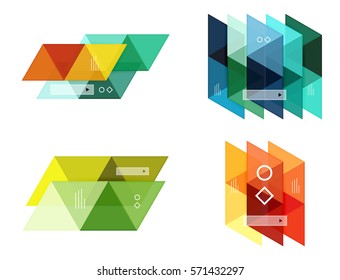 Vector set of blank geometric infographic web boxes created with triangles. Backgrounds for workflow layout, diagram, number options or web design