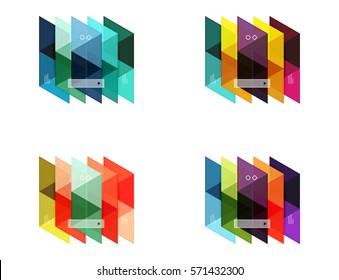 Vector set of blank geometric infographic web boxes created with triangles. Backgrounds for workflow layout, diagram, number options or web design