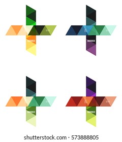 Vector set of blank geometric infographic web boxes created with triangles. Backgrounds for workflow layout, diagram, number options or web design