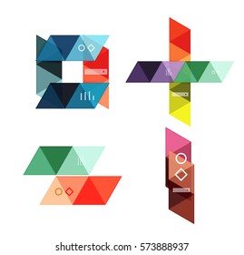 Vector set of blank geometric infographic web boxes created with triangles. Backgrounds for workflow layout, diagram, number options or web design