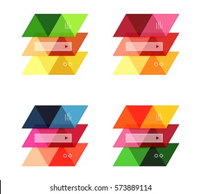 Conjunto vectorial de cuadros web de infografía geométrica en blanco creados con triángulos. Fondos para diseño de flujo de trabajo, diagrama, opciones de número o diseño web