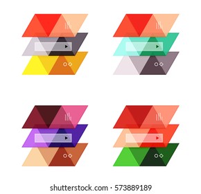 Vector set of blank geometric infographic web boxes created with triangles. Backgrounds for workflow layout, diagram, number options or web design