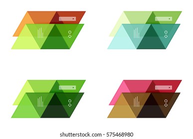 Vector set of blank geometric infographic web boxes created with triangles. Backgrounds for workflow layout, diagram, number options or web design