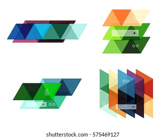 Vector set of blank geometric infographic web boxes created with triangles. Backgrounds for workflow layout, diagram, number options or web design
