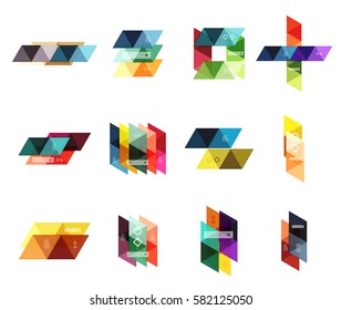 Vector set of blank geometric infographic web boxes created with triangles. Backgrounds for workflow layout, diagram, number options or web design