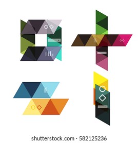 Vector set of blank geometric infographic web boxes created with triangles. Backgrounds for workflow layout, diagram, number options or web design