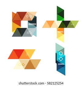 Vector set of blank geometric infographic web boxes created with triangles. Backgrounds for workflow layout, diagram, number options or web design