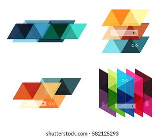 Vector set of blank geometric infographic web boxes created with triangles. Backgrounds for workflow layout, diagram, number options or web design