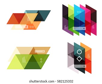 Vector set of blank geometric infographic web boxes created with triangles. Backgrounds for workflow layout, diagram, number options or web design