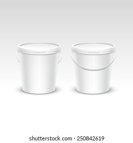 Vector Set of Blank Plastic Bucket Container Packaging Isolated on White Background