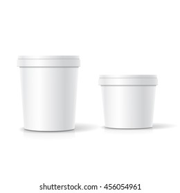 Vector set of blank plastic bucket container packaging isolated on white