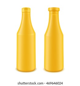 Vector Set of Blank Plastic Yellow Mustard Bottle for Branding without label Isolated on White Background
