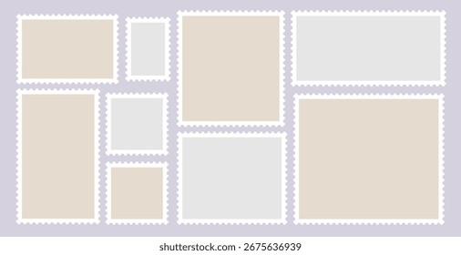 Conjunto de Vector con sellos postales en blanco. ilustración de marcos, fondo con Elementos de sellos, Clipart de estilo plano, bordes de sellos de Vector