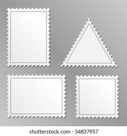 Vector set blank postage stamps isolated grey background 