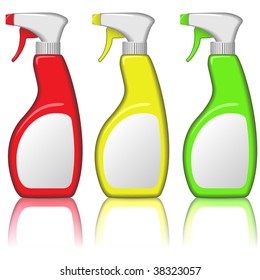 Vector set of blank spray bottles isolated on white background.
