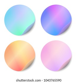 Vector set of blank stickers isolated on white background. Round stickers, color, holographic  for advertising design. 