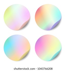 Vector set of blank stickers isolated on white background. Round stickers, color, holographic  for advertising design. 