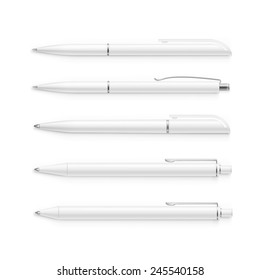 Vector Set of Blank White Plastic Pens Isolated on Background