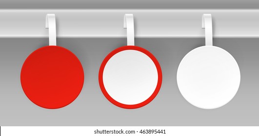 Vector Set of Blank White Red Round Papper Plastic Advertising Price Wobbler Front view Isolated on Background