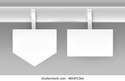 Vector set of Blank White Square Arrow Papper Plastic Advertising Price Wobbler Front view Isolated on Background