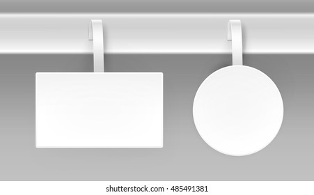 Vector set of Blank White Square Round Oval Papper Plastic Advertising Price Wobbler Front view Isolated on Background