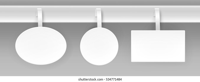 Vector set of Blank White Square Round Oval Papper Plastic Advertising Price Wobbler Front view Isolated on Background
