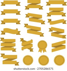 Conjunto vetorial de faixas amarelas em branco banners emblemas Design plano várias formas amarelo dourado isolado no branco