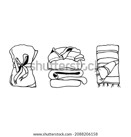 Vector set of blankets in doodle style on a white background isolated. Collection of three elements of bed linen.