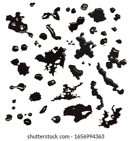Vector set of blood drops and puddles for design for halloween decorations or books with detective stories. Creepy template collection