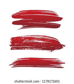 Vector set of blood red brush strokes isolated on white background. Halloween concept, ink splatter illustration.