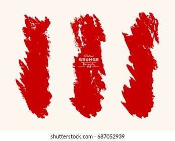 Vector set of blood red brush strokes. Grunge isolated elements. Smoke brushes for your design. Freehand. Watercolor splash. Acrylic stamp. Vector illustration.