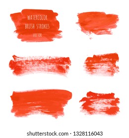 Vector set of bloody red ink watercolor hand painted texture backgrounds isolated on white. Abstract collection of acrylic dry brush strokes, stains, spots, blots. Grunge makeup frame, fluid ink art