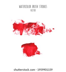 Vector set of bloody red, pink watercolor hand painted texture backgrounds isolated on white. Abstract collection of acrylic dry brush strokes, stains, spots, blots. Grunge makeup frame, fluid ink art