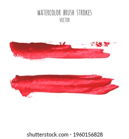 Vector set of bloody red, pink watercolor hand painted texture backgrounds isolated on white. Abstract collection of acrylic dry brush strokes, stains, spots, blots. Grunge makeup frame, fluid ink art