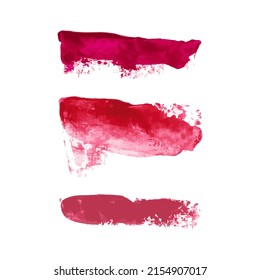 Vector conjunto de fondo de textura rojo sangriento, color de agua rosa pintado a mano aislado en blanco. Colección abstracta de pinceladas secas acrílicas, manchas, manchas, manchas. Marco de maquillaje grueso, arte de tinta fluida