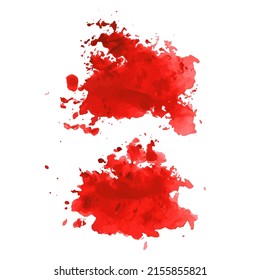 Vector conjunto de fondo de textura rojo sangriento, color de agua rosa pintado a mano aislado en blanco. Colección abstracta de pinceladas secas acrílicas, manchas, manchas, manchas. Marco de maquillaje grueso, arte de tinta fluida