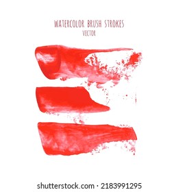 Vector set of bloody red, pink watercolor hand painted texture backgrounds isolated on white. Abstract collection of acrylic dry brush strokes, stains, spots, blots. Grunge makeup frame, fluid ink art