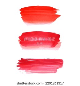 Vector set of bloody red, pink watercolor hand painted texture backgrounds isolated on white. Abstract collection of acrylic dry brush strokes, stains, spots, blots. Grunge makeup frame, fluid ink art