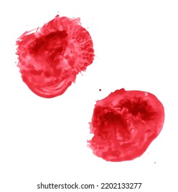 Vektorset aus blutigen roten, rosafarbenen Aquarellhintergründen mit handgemalten Texturhintergründen einzeln auf Weiß. Abstrakte Sammlung von Acryl-Trockenbürstenstrichen, Flecken, Flecken, Blenden. farbige Schminkrahmen, flüssige Tintenkunst