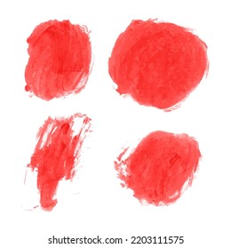 Vector conjunto de fondo de textura rojo sangriento, color de agua rosa pintado a mano aislado en blanco. Colección abstracta de pinceladas secas acrílicas, manchas, manchas, manchas. Marco de maquillaje grueso, arte de tinta fluida