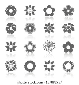 Vector set of blooming flowers with shadow - symbol, icon of flower