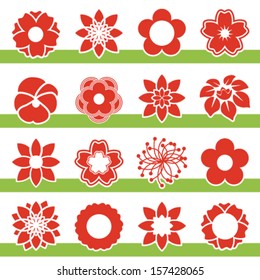 Vector set of blooming flowers - symbol, icon of flower