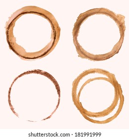 Vector set of blots and splashes of coffee cup traces