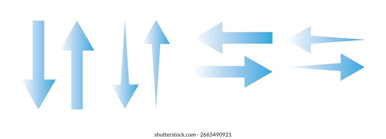 Conjunto de Vector de flechas azules de flujo de aire y dirección del viento para ventilación y diseño de movimiento
